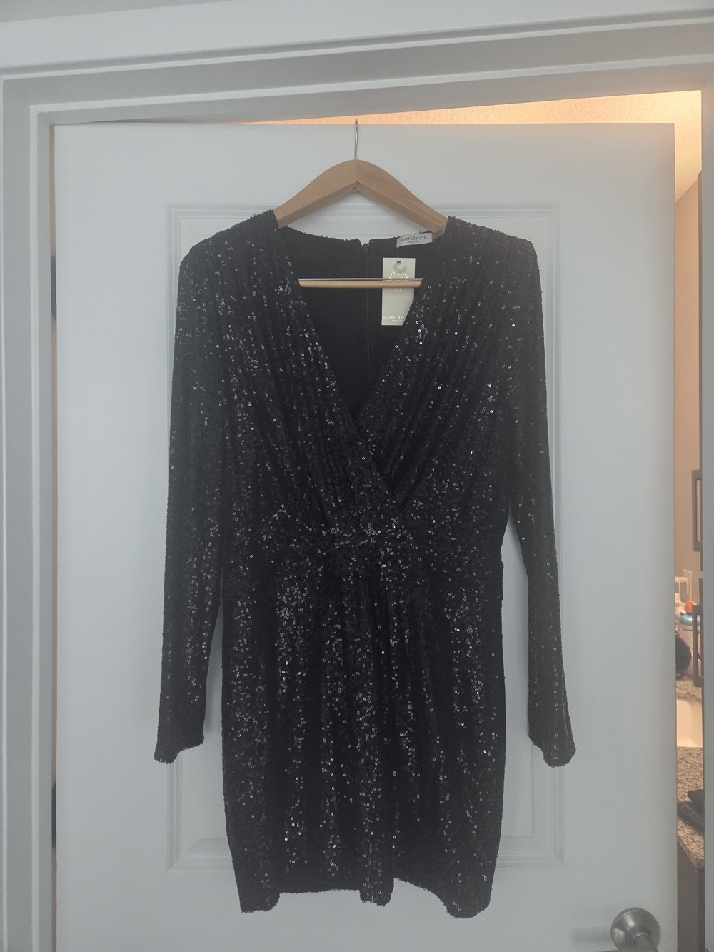 Ramy Brook Becky Black Sequin Wrap Dress - 12 NWT